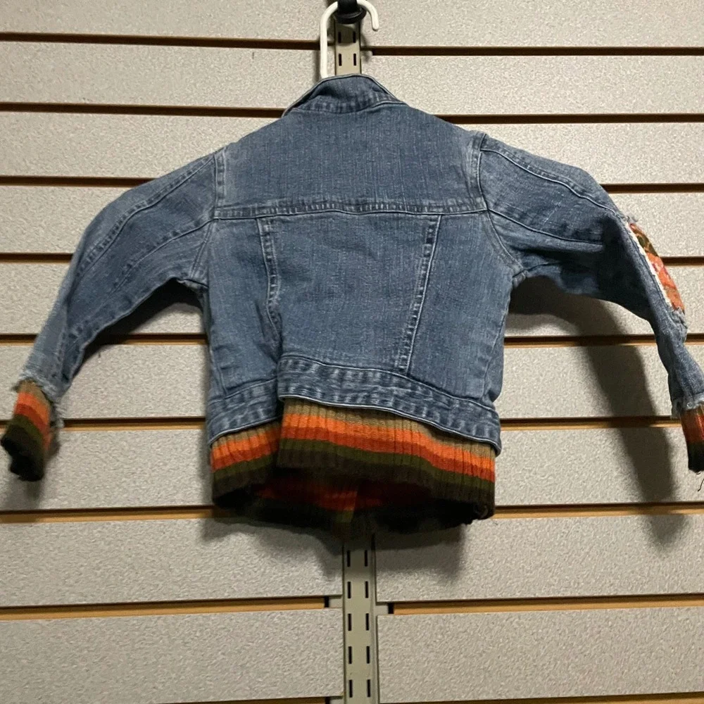VTG Mary Kate and Ashley Denim Jacket Colorful Knit Trim Flower Embroidery Girls